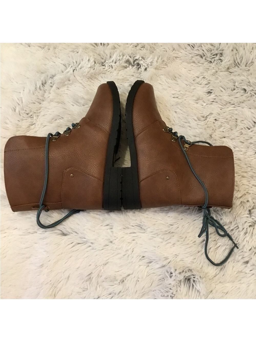Etc. Woman’s size 9 faux leather boots brown with teal inside wrap aroun…